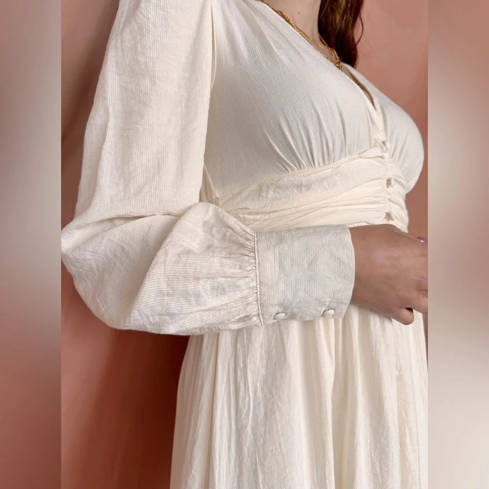 By the River Romantic Pinstripe Cottage Midi Dress